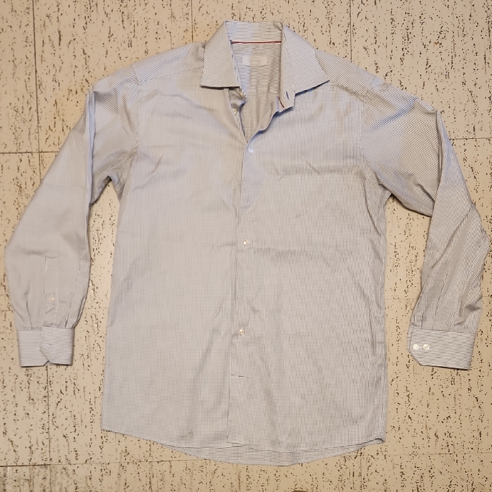 Eton Contemporary Black & White Plaid Button Down Long Sleeve Casual Dress Shirt